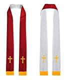 IvyRobes Unisex Erwachsene Reversibel Kirche Klerus Stola mit Goldstickerei Kreuz 229cm Chor Priester Rot Weiß