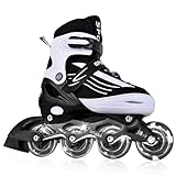 MGYZM Inliner für Kinder, größenverstellbare Inline Skates für Kinder, Erwachsene Mädchen und Jungen Inline Skates, Rollschuhe für Drinnen und Draußen, Schwarz und Weiß (Large)