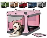 Petsfit Hundebox faltbar, Hundebox für zuhause Verstellbarer Stoffbezug mit Spiraleisenrohr, Hundebox Stoff Große Hunde mit 3 Tür-Design, Einfach zu Transportieren, Leicht zu Verstauen, XL, Rosa