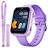 OKYUK T45 Smartwatch Kinder, 4G Kinder smartwatch, GPS Tracker Kinder,Armbanduhr Kinder Junge,kinderuhr mit Video Phone Call, Nachrichten, Schulmodus, SOS-Funktion, Kamera und Schrittzähler (Lila)