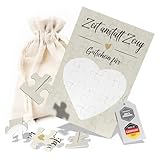 Creatastic® - Gutschein Puzzle Geburtstagskarte, Zeit anstatt Zeug, Gutschein zum selber ausfüllen, personalisierte Geschenke Idee, Gutscheinkarte zum Selbstausfüllen, mit Baumwoll-Säckchen, 24-teilig