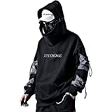 XYXIONGMAO Streetwear Techwear Hoodie Cyberpunk Tactical Herren Schwarz Urban Hip Hop Japanisches Sweatshirt, Schwarz, Large