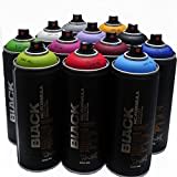 Montana Black 400 ml Farben Satz von 12 Graffiti-Straßen-Kunst-Wand Sprühfarbe