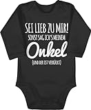 Shirtracer Baby Body langarm Mädchen Junge - Sprüche - Sei lieb zu mir sonst sag ichs meinem Onkel - 3/6 Monate - Schwarz - babybodys babybody cool bodys mit sprüchen verrückte babystrampler aufdruck