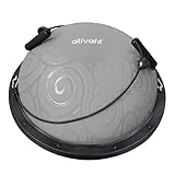 ATIVAFIT 60 * 18cm bis 300KG Yoga Balance Trainer Ball, Balancetrainer Gymnastikball Halbkugel mit Expander & Pumpe, rutschfest Yoga Gymnastik Ball Yoga für Krafttraining Gleichgewichtstraining Grau