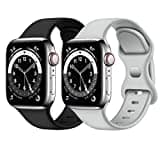 TEFLOTY Kompatibel mit Apple Watch Armband 2Pcs Ersatz Silikon Sport Armbänder Set, Strap Kompatibel für iWatch Series 8 Ultra SE 7 6 5 4 3 2 1, 42mm/44mm/45mm/49mm, Damen/Herren, Schwarz/Grau