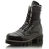 Yellow Cab Damen Military W Y28151 Leder Stiefel Biker Boots Schuh Black Schuhgröße 42