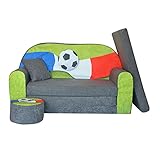 FORTISLINE - Kindersofa ausklappbar 100x60x50 cm - Kindersofa für Kinder 2in1 - Kindercouch ausklappbar - 2-Sitzer - Schlafcouch aus Schaumstoff + Hocker + Kissen - Viele Motive