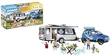 PLAYMOBIL Family Fun 71423 Wohnwagen mit Auto, Camping, vielseitiger Campingspaß in der Natur mit umfangreichem Zubehör, gemeinsamer Familientrip durch das ganze Land, Spielzeug für Kinder ab 4 Jahren