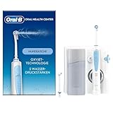 Oral-B Oral Health Center Munddusche, 2 Ersatzdüsen, Zahnzwischenraumreiniger für sanfte Zahnreinigung & gesünderes Zahnfleisch, mit Oxyjet-Technologie, 5 Druckstufen für Zahnpflege, weiß/blau