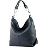 modamoda de - T168 - ital. Schultertasche Henkeltasche aus Leder, Farbe:Dunkelblau