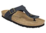 JOE N JOYCE RIO Unisex Zehentrenner-Sandalen mit Komfortfussbett für Männer und Frauen, Größe 36 EU, Nachtblau, Leder, coole Römer-Sandalen, ein Riemen, für Damen und Herren