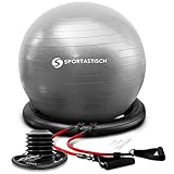 Sportastisch Gymnastikball mit Ring und Widerstandsbänder Workout Ball“ Anti-Burst 55cm - 60cm groß Sitzball Büro ergonomisch Schwangerschaft Fitness