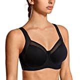 SYROKAN Damen Starker Halt Sport BH - Mesh mit Bügel Ringerrücken Ohne Einlagen Fitness Lauf Joggen BH Schwarz 80D