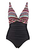 Laorchid einteiliger Badeanzug bademode v Ausschnitt Damen Badeanzug bauchweg Push up Bademode Swimsuit high Waist Schwimmanzug Böhmen Streifen XXL