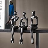 Schwarzer Denker Statuen Home Decorations für Wohnzimmer, 3Pcs Regal Dekor Akzente, moderne ästhetische abstrakte Kunst Skulpturen für Couchtisch TV Schrank Schreibtisch Bücherregal Deko (Schwarz)