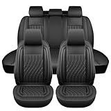 Chifeng Leder Auto sitzbezüge Komplettes Set, Universal Wasserdicht Autositzschoner Auto sitzbezüge vorne für 5 Sitz Den Meisten Limousinen SUV Pick-up Truck (schwarz)