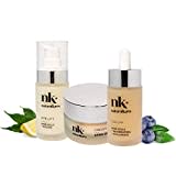 NK Premium Skin Kosmetik-Set für Damen, vegan, Anti-Falten, 50 ml + Augenkontur mit Hyaluronsäure, straffend, Augenringe und Beutel 30 ml + Fleckenserum 30 ml