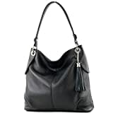 modamoda de - T185 - ital. Damen Schultertasche aus Leder, Farbe:Schwarz