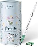 Ohuhu Brush Pen Set, 60 Farben Filzstifte Set mit Doppelter Spitze für Journal Kalligraphie Manga Malbücher für Kinder und Erwachsene, Handlettering Stifte auf Wasserbasis, Maui - Weiß