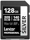 Lexar Silver SD Karte 128GB, UHS-I SDXC Card 205 MB/s Read Speed, 140 MB/s Write Speed, V30, U3, C10, 4K UHD Video, SD Card Memory Card with Lexar Lifetime Data Recovery