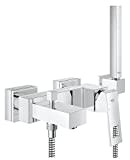 GROHE Eurocube - Einhand- Wannenbatterie (mit HANDBRAUSE, Wandhalter und Schlauch, Wandmontage, automatische Umstellung), chrom, 23141000