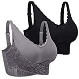 iClosam Sport BH Damen Ohne Bügel Bustier Spitzen für Frauen Bra Mit Polstern Atmungsaktiv Bügelloser BH Front Closure Push Up Bequem Bustiers BH Gepolstert L-3XL