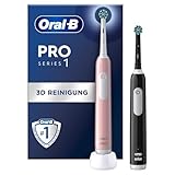 Oral-B Pro Series 1 Elektrische Zahnbürste/Electric Toothbrush, Doppelpack, 2 Aufsteckbürsten, 3 Putzmodi und Drucksensor für Zahnpflege, Designed by Braun, pink/black