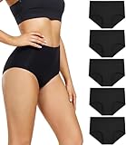 wirarpa Damen Unterhosen Baumwolle Slips Damen Hoher Taille Atmungsaktive Taillenslip Wochenbett Unterwäsche Mehrpack Größen 32-58, Schwarz-5er Pack, Large (42/44)