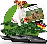 PFOTENWUNDER® Hundeklo + 2X-Easy-WASH-Rasen + 1x Büchlein, Hunde-Toilette für kleine & große Hunde, 100% Festes Gras, Welpen-Klo drinnen zuhause Gras Hundetoiletten Balkon Indoor WC