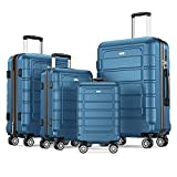 SHOWKOO Kofferset 4 Teilig Familienset Hartschale Leicht ABS+PC Erweiterbar Reisekoffer Haltbar Trolley Handgepäck Sets mit TSA Schloss und 4 Rollen (S M L XL -Navy Blau)