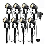 8er Gartenleuchte LED Gartenstrahler Warmweiß COB LED Gartenleuchtung mit Erdspieß Gartenlampe Gartenbeleuchtung 3000K 2100LM 26m Kabel für Außen Garten Rasen Baum, 12V 24W IP65 Wasserdicht