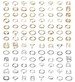 Milacolato 104Pcs Fingerringe Ringe Damen Set Niedliche Minimalistisch Verstellbare Band Fingerringe Silber Gold Vintage Stapelbarer Ring Midi Daumengelenk Verstellbar Ringe Set