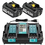 2X 18V 5,5Ah Ersatzakku + 6A DC18RD Dual Port Ladegerät für Makita 14.4V-18V BL1830 BL1850 BL1860 BL1840 etc Werkzeugakku und DC18RD DC18RC DC18SF DC18RA DC18RF Ladegerät