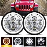 YUGUANG Paar 7" LED Arbeitslicht 100W 10000LM 4 Linsen Angel Eyes 3000K+6000K 4 Modi Beleuchtung Runde schwarze Lichter LED Offroad Feuer Kreuz DRL HI LO Strahl für Wrangler JK TJ LJ CJ Hummber