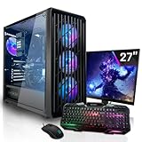 SYSTEMTREFF Basic Gaming Komplett PC Set AMD Ryzen 7 5700G 8x4.6GHz | AMD Radeon RX Vega 8 4K HDMI DX12 | 1TB M.2 NVMe | 32GB DDR4 RAM | WLAN Desktop Paket Computer für Gamer, Gaming