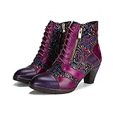 CrazycatZ Damen Stiefeletten mit Absatz Leder stiefeletten Bunte Stiefele Ankle Boots Colorful Boots (Hot Pink, EU Schuhgrößensystem, Erwachsene, Damen, Numerisch, M, 38)