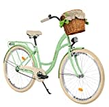 Milord Komfort Fahrrad mit Weidenkorb, Hollandrad, Damenfahrrad, Citybike, Vintage, 28 Zoll, Mintze-Creme, 1-Gang