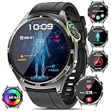 2024 New Smartwatch EKG+HRV/Harnsäure/BMI Herren Damen Rund 1,43" AMOLED Gesundheitsuhr mit Telefonfunktion, 24H Herzfrequenz SPO2 Blutdruck Körpertemperatur Schlafmonitor Fitnessuhr für Android/iOS