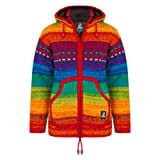 Strickjacke Wolljacke mit helle Regenbogenfarben - W Shaker ZH Spectrum für Damen - in Nepal hergestellte fleecegefütterte Wolljacke mit abnehmbarer Kapuze, gestrickt mit reiner Schafswolle - XL