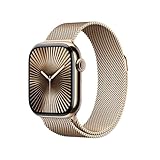 Apple Watch Series 10 (GPS + Cellular 42 mm) Smartwatch mit Titangehäuse in Gold und Milanaise Armband in Gold (One Size). Fitnesstracker, EKG App, Always-On Retina Display, CO₂ neutral