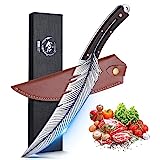 DRAGON RIOT Japanisches Messer, Profi Küchenmesser Scharf Grillmesser, Schönes Outdoor Messer mit Lederscheide Fleischmesser für Küche Camping Grill