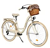 Generic Komfort Fahrrad Citybike Mit Weidenkorb Damenfahrrad Hollandrad, 28 Zoll, Creme-Braun, 7-Gang Shimano