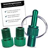 HiLo sports Fahrradventil Adapter Set [Mit Schlüsselanhänger] - 3 STK Ventil Adapter aus Aluminium - Bunte Ventiladapter für das Fahrrad mit Anleitung