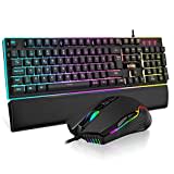 RedThunder K10 Gaming Tastatur und Maus Set, QWERTZ DE-Layout, Metallplatte und Handballenauflager,RGB-Hintergrundbeleuchtung und 7D mit Ergonomische für PC Gamer(Schwarz)