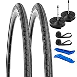 YunSCM 2er-Pack 28 Zoll Fahrradreifen 28x1.10 700x28C Mantel 28-622 und 2er-Pack 700C Schlauch 700x25/32C FV60mm Valve kompatibel Bike 700x28C 700x30C 30-622 und Fahrrad 28 Zoll Reifen schlauche