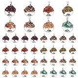 PandaHall 32pcs Baum Des Lebens Anhänger Baum Des Lebens Charm Edelstein Chakra Stein Anhänger Gemischte Natürliche Edelstein Anhänger Glücksbringer Kristalle Charm Für Halskette Ohrring