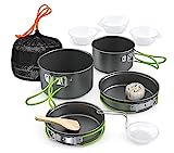 Lixada Camping Topfset 11-Teilig Camping Kochgeschirr Campinggeschirr 2-3 Personen mit Faltender Löffel Gabel Cutter Cup Outdoor Kochgeschirr Se Zum Wandern Outdoor BBQ Picknick