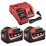 2X 8000mAh 18V Ersatzakku für Milwaukee M18 Akku Pack mit M18 Ladegerät Kompatibel mit Milwaukee M18 Lithium Akku 48-11-1890,48-11-1850, 48-11-1828, 48-11-1820,48-11-1815 Cordless Tools