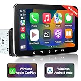 Android Autoradio 1din mit Navi 7 Zoll Bildschirm Android Auto & Wireless CarPlay Auto Radio Touch Display mit Bluetooth WiFi GPS FM SWC USB 2G+32G